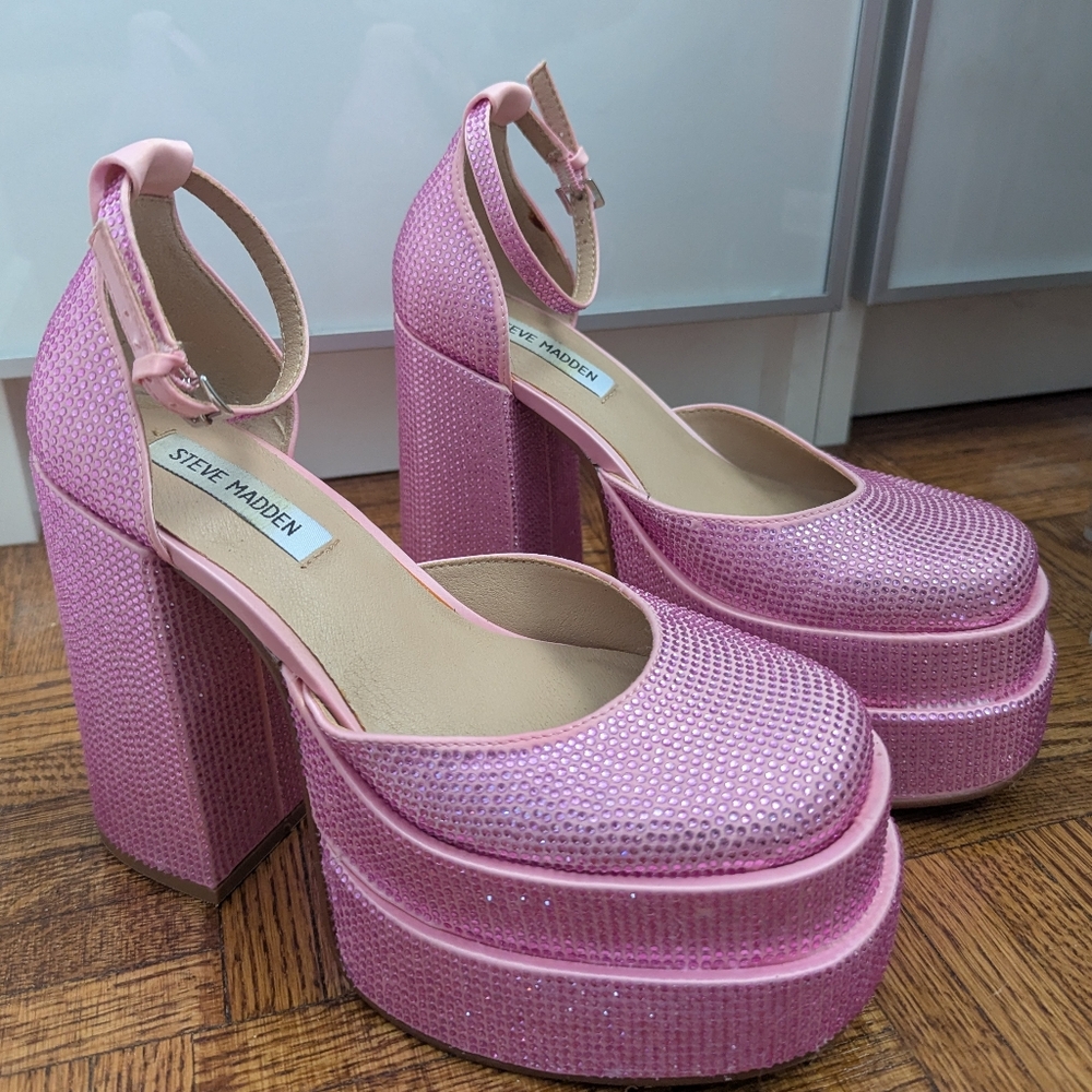 Steve Madden Pink Platform Pumps with Rhinestones
